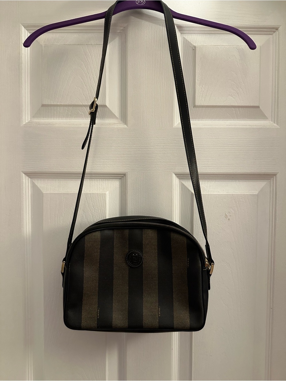 Fendi Black and Brown Striped Crossbody Bag